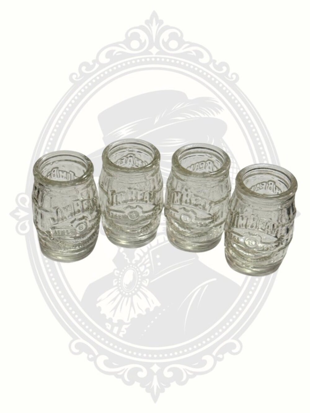 Vintage Jim Beam Barrel Shot Glasses Set of 4 Embossed Whiskey Barware
